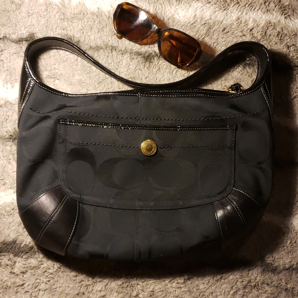 Coach Signature Black Jacquard Hobo Purse